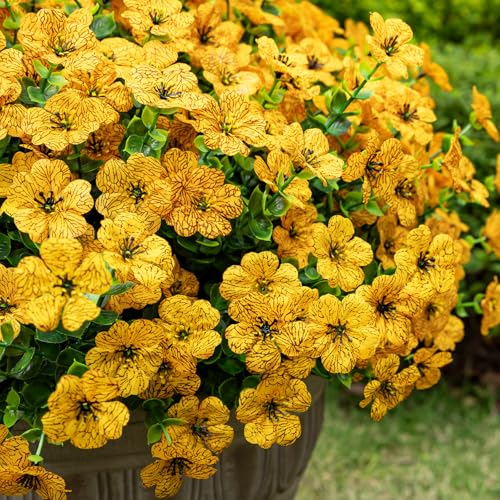 Lnoicy 20 Bundles Artificial Fake Flowers for Outdoor Faux Eucalyptus Flowers for Home Decoration,Fake Plants UV Resistant for Porch/Garden（Yellow） - color: Yellow