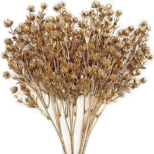 Artificial Christmas Flowers, Golden Baby Breath Gypsophila Plastic Plant Fake Plants for Wedding Bridal Bouquet Party Indoor Home Office Table Centerpieces Arrangements DIY Decoration - Gold 4 Pack - color: Gold Babysbreath-4 Pcs