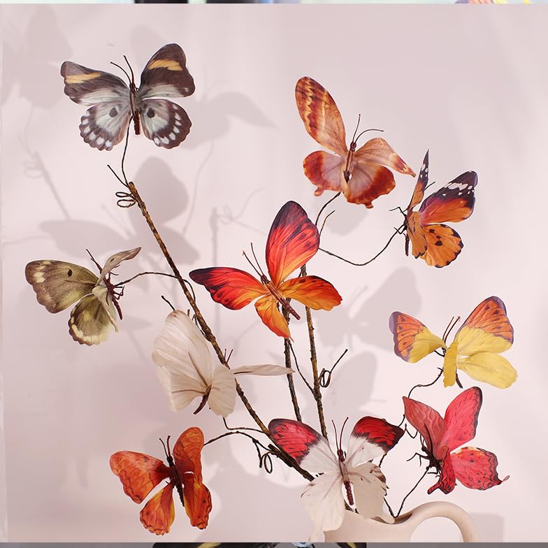 Artificial Butterfly, Silk Butterflys, Butterflies for Crafts for Floral Arrangements, 3D Butterfly Stakes Decor, Patio Plant Pot, Flower Bed Home Decor - color: Grey Series-1 Branch