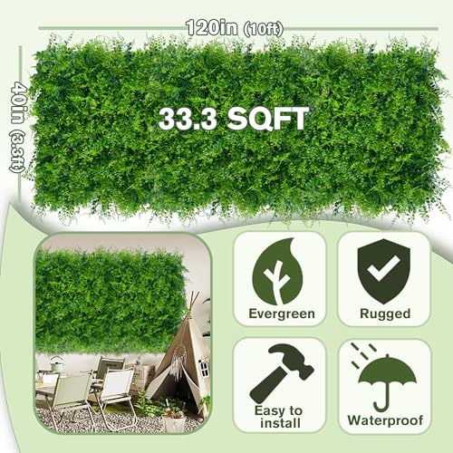 Greenery Faux Grass Wall Backdrop 40"x120"（33.5 SQFT） UV-Anti Artificial Green Boxwood Panel for Patio Balcony Privacy & Ivy Fence Covering Privacy, Garden, Backyard Wall Backdrop Decor - color: 3D Style 1, size: 40"x120"