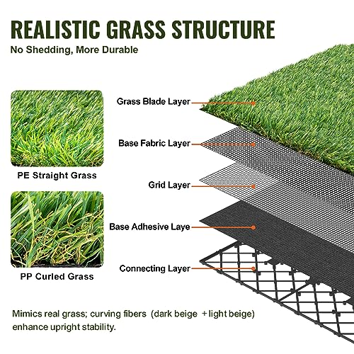 VEVOR Artifical Grass Tiles Interlocking Turf Deck Set, 18 Pack - 12"x12", Synthetic Fake Grass Self-draining Mat Flooring Decor Pad, Perfect For Multi-Purpose Indoor Outdoor Entryway Scraper Dog Mats - size: 18 Pack - 12"x12"