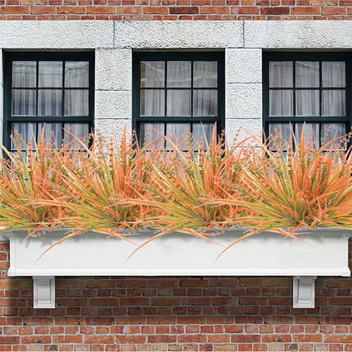10 Pcs Fall Flowers, UV Resistant Artificial Fall Plants Outdoor Plastic Fake Fall Flowers Faux Monkey Grass Shrubs Bushes for Indoor Outside Planters Porch Window Box Home Decor - color: Bright Orange, size: 10pcs
