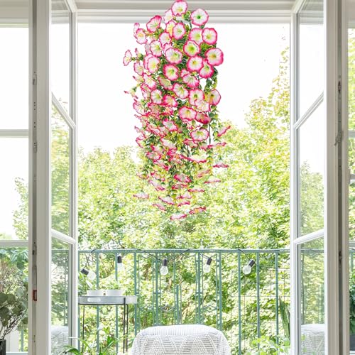 Hanging Morning Glory UV Resistant Artificial Outdoor Flowers,Faux Flowers for Planters,Hyeflora Cascading Plants Garden,Home Decor,Wedding,Patio,Porch,Yard(White Pink,2 Bunches/4Pcs) - color: White and Pink, size: 2 Bunches/ 4Pcs