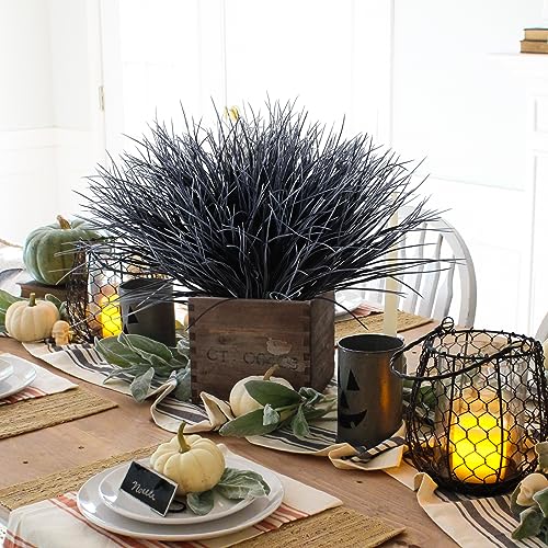 Black and White Plants Halloween Faux Flowers,Artificial Onion Grass Fake UV Resistant Outdoor Shrubs Plants Flowers Greenery Stems Faux Wheat Grass for Garden Home Window Box Porch Decor(Black White) - color: Black White Grass