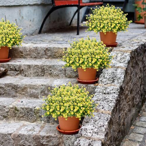 NETAP Outdoor Artificial Flowers UV Resistant, 20 Bundles Fake Realistic Floral Greenery Plants for Outside Porch, Window Boxes, Garden, Yard, Inside Home Table Decor, Yellow - color: Yellow
