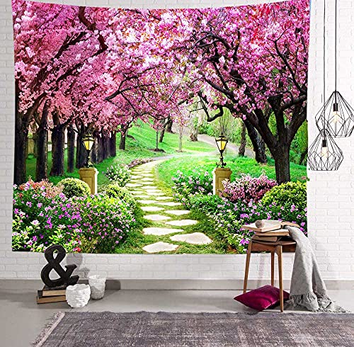 MEETSIOY Floral Decor Tapestry 84x90 Inches Cherry Blossom Wall Art - color: no window pattern, size: 90"L x 84"W