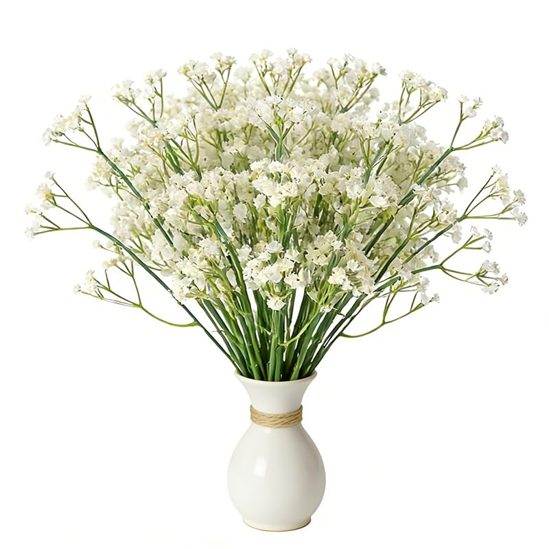 10 Pcs Babys Breath White Artificial Flowers, Real Touch Gypsophila Fake Flowers for Wedding, Home Decor, Vase Filler, Table Centerpieces, Party Decorations - color: 10pcs White