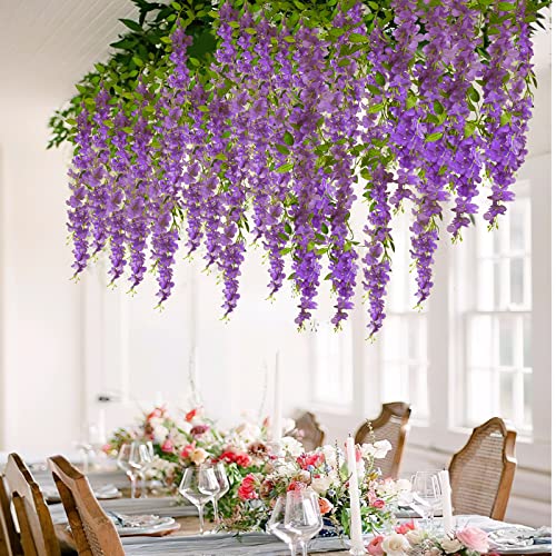 CISDUEO 2 Pcs Wisteria Hanging Flowers Vines Purple Wisteria Flowers Vine Garland Artificial Wisteria Vines Hanging Flower Silk for Wedding Arch Party Garden Home Decor Table Backdrop 6 Feet - color: Purple