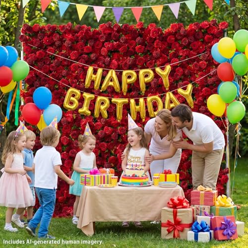 rosemorning 8x8FT Red Artificial Flower Wall Backdrop,5D Silk Flower Wall Panel for Wedding Party Birthday Baby Shower Photo Booth Decor Easy to Install Reusable - color: Luna-Red, size: 8Ft*8Ft