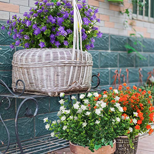 6 Bundles Artificial Flowers, Fake Artificial Greenery UV Resistant No Fade Faux Plastic Plants for Wedding Bridle Bouquet Indoor Outdoor Home Garden Kitchen Office Table Vase (White) - color: White