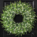 26" Artificial Eucalyptus Wreath with Baby's Breath for Front Door - Fake Eucalyptus Wreath, Spring Summer Faux Flowers Wreath for Porch, Farmhouse, Wall, Window, Home Decor (White-Green)