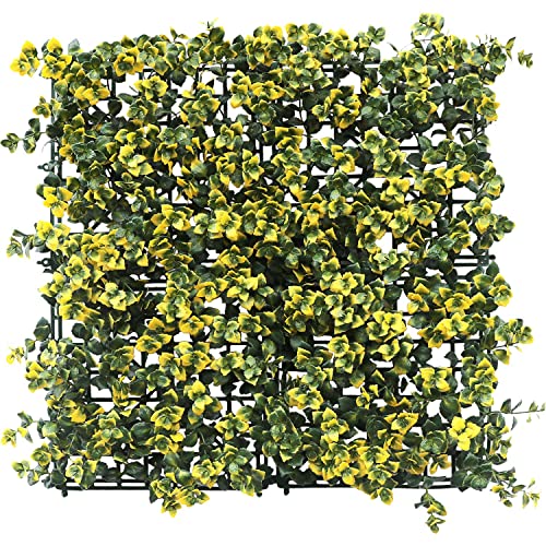 E&K 20" x 20" Artificial Plant Fence Panel Faux Leaves Grass Wall Privacy Screen Panel Decorative for Indoor Outdoor (Reineckea Carnea-Yellow, 6 Pcs) - color: Reineckea Carnea - Yellow