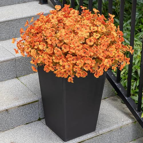 Lnoicy 20 Bundles Artificial Fake Mums for Outdoor Fake Plants for Autumn Decoration,Faux Eucalyptus Flowers for Planter UV Resistant Lifelike for Home Porch Garden (Fall Orange) - color: Fall Orange