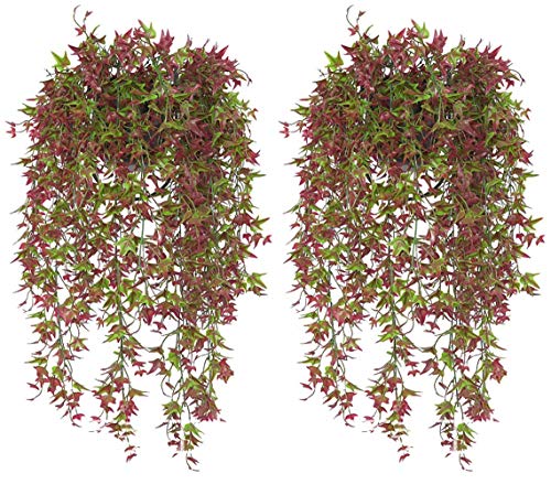 Artificial Hanging Vine, Sweet Potato Leaves Plastic Plants Greenery Faux Ivy Garland Fake Plant UV Resistant for Indoor Outdoor Garden Door Wall Baskets Wedding Party Table Decoration Red 4 Pcs - color: Sweet Potato Vine-red-4 Pcs