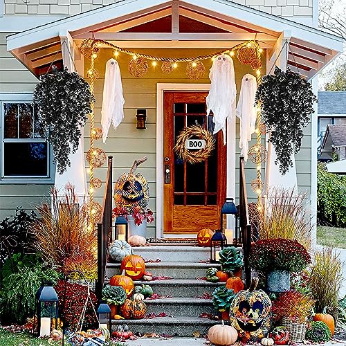 RECUTMS Black Artificial Hanging Eucalyptus Plants, 4PCS 29.9 Inches | UV Resistant, Fake Plastic Trailing Greenery, Gothic Halloween Decor, Home Room Garden Wedding Porch Patio Outdoor Indoor - color: Black White