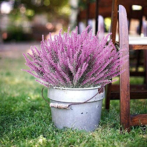 8 Bundles Artificial Flowers Fake Lavender Faux Plastic Plants Purple Flowers for Home Decor Wedding Kitchen Garden Patio Porch Office Table Indoor Outdoor Decorations (Fuchsia Lavender/8pcs) - color: Fuchsia Lavender/8pcs