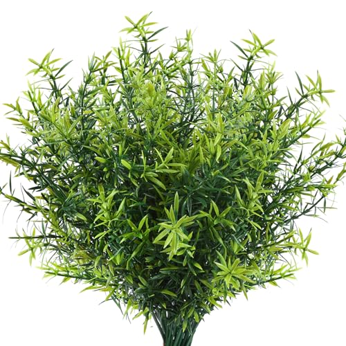 CEWOR Artificial Plants Greenery Outdoor UV Resistant Faux Grass Shrubs Fake Rosemary for Wedding Decoration Farmhouse Garden Porch Window Patio Planter Indoor (12 Bundles) - color: Green Rosemary