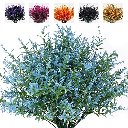 RECUTMS Blue Artificial Flowers for Outdoor Artificial Plants & Flowers for Outside Fake Outdoor Plants Faux UV Resistant Flower Plastic Shrubs Indoor Outside Hanging Decorations(Blue) - color: Blue, size: 8 Bundles