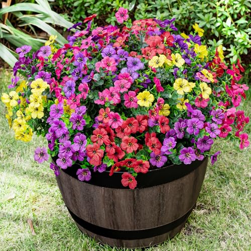 Lnoicy 20 Bundles Artificial Fake Flowers Faux Eucalyptus Flowers for Outdoor Outside,Fake Plants UV Resistant for Porch/Garden/Home Decoration（5 Color） - color: 5 Mix Color