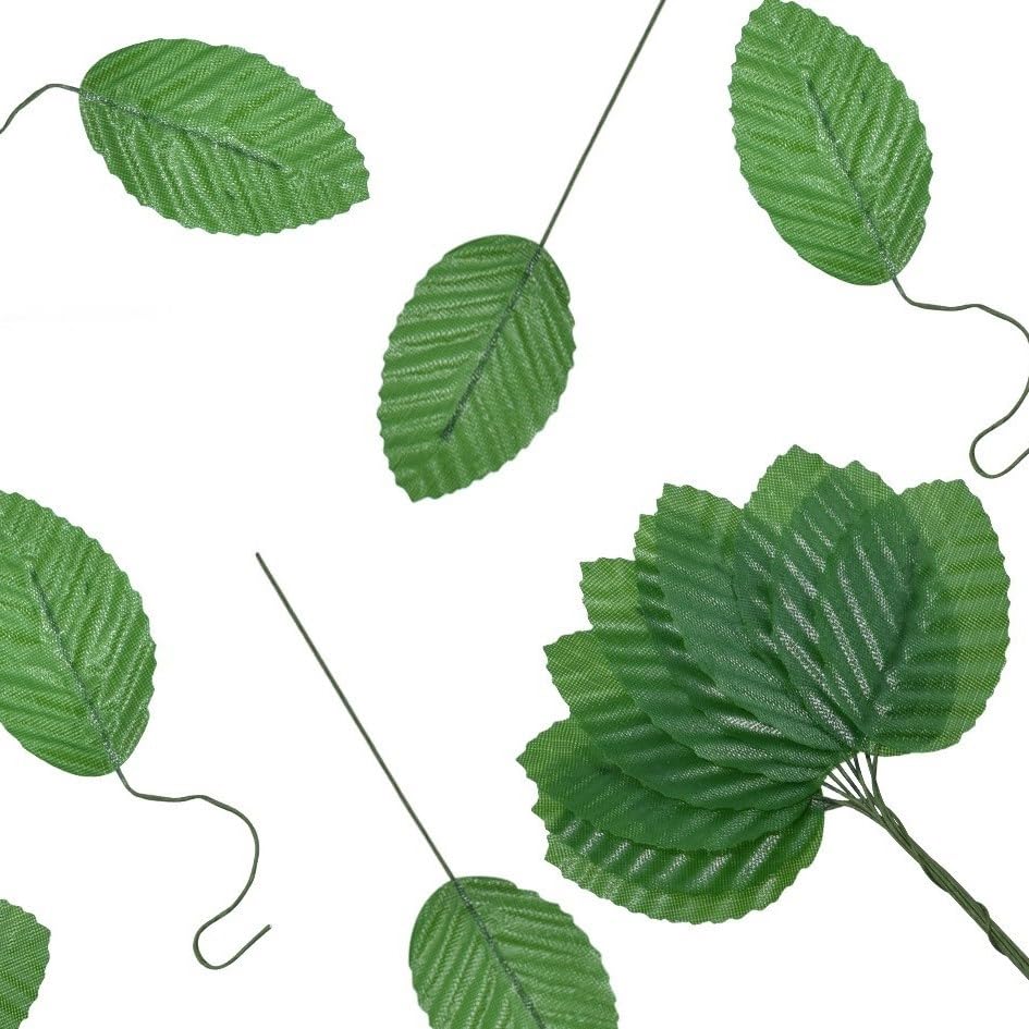 50Pcs Artificial Silk Leaf, Fabric Floral Fake Wire Crafts Leaves Faux Flowers for DIY Wedding Corsage Party Home Decoration Banquet and Christmas Hawaiian (Green) - color: Green