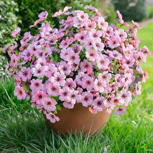 florisso Artificial Flowers for Outdoors Daisy 12 Bundles for Home Decoration, Faux Flower Fake Plants Outside Decoration with Eucalyptus UV Resistant for Planter Porch Patio Yard Garden Pink - color: Pink