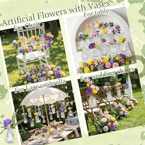 36 Pcs Artificial Flowers Table Centerpiece with Vases Colorful Wildflower Centerpieces Silk Flower Arrangement for Wedding Baby Shower Table Centerpieces Party(Elegant Grace,Clear) - style: Elegant Grace