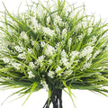 Grunyia 20 Bundles Artificial Plants Outdoor Fake Monkey Grass with Flowers (White) - color: White