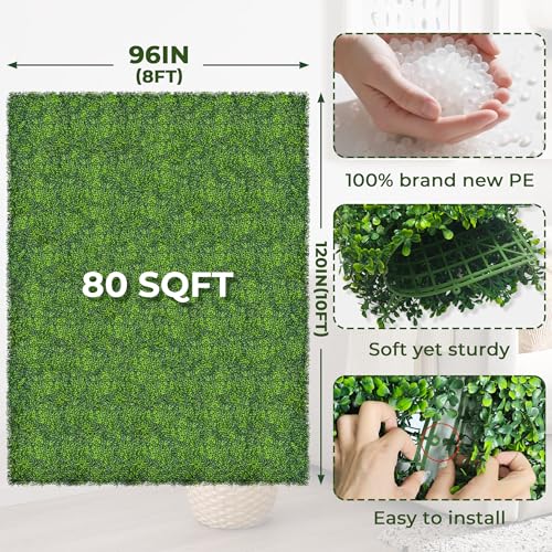 Artificial Ivy Privacy Fence Screen,96"x 120" (80 SQFT) UV-Anti Faux Boxwood Roll Grass Wall Panels for Patio Balcony Privacy, Garden, Backyard Greenery Wall Backdrop Decor - size: 96" x 120"