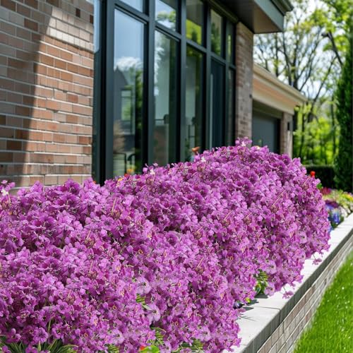 20 Bundles Artificial Flowers for Outdoors, UV Resistant Fake Realistic Flowers with Plastic Plants Spring Decor, Faux Silk Flowers for Outside Window Box Front Porch Planter Decor-Purple - color: Purple