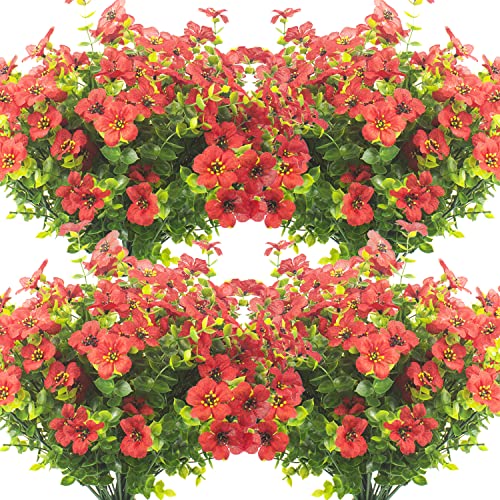 Grunyia 10 Bundles Artificial Flowers Outdoor UV Resistant Fake Flowers No Fade Faux Plants Garden Porch Window Box Decorating (Red) - color: Red