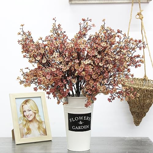 JAKY-Global Babys Breath Silk Artificial Flowers 12 Bundle European Fake Plants Farmhouse Decor Fall Decoration Bouquets DIY Home Garden (Beige Brown-12pcs) - color: Beige Brown, size: 12 Bundles