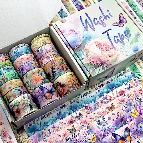 20 Rolls Washi Tape Set - Floral Butterfly Decorative Masking Tape, Adhesive Tape for Bullet Journal Supplies, Junk Journal, Diy Craft, Scrapbooking Supplies, Gift Wrapping, Party Decoration - style: Floral