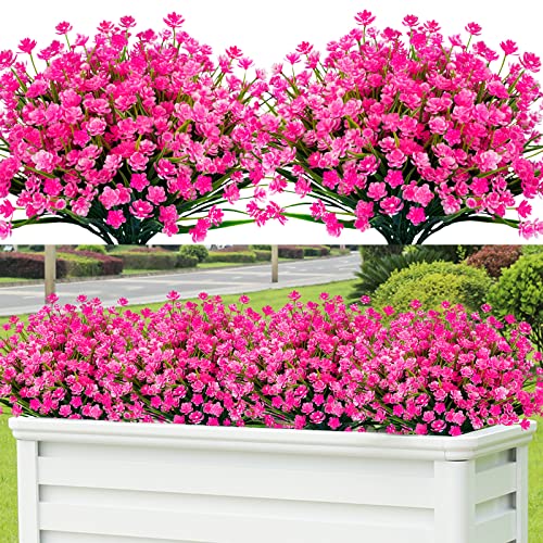Lnoicy 20pcs Artificial Flowers for Outdoor,Plastic Flowers Decoration, UV Resistant Faux Flowers Shrubs, Artificial Plants for Indoor Outside Garden Home Wedding Farmhouse(Pink) - color: Pink, size: 20 PCS