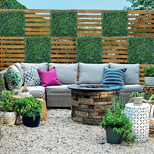 E&K 20" x 20" Artificial Plant Fence Panel Faux Leaves Grass Wall Privacy Screen Panel Decorative for Indoor Outdoor (Double Color, 6 Pcs) - color: Boxwood - Double Color