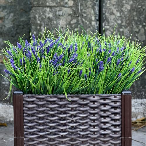 Potted Artificial Plants for Outdoor - 2 Sets Pre-Made Faux Lavender Grass in Pots Large UV Resistant Look Real for Gardens Yards Patios Paths Home Outdoor Decor - color: Lavender