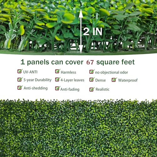 ODTORY Artificial Boxwood Roll Panels: 80 X 120 in(67 sqft) UV-Anti Fake Ivy Privacy Fence Wall Screen for Indoor Outdoor Green Grass Wall Decor & Hedge Fence Covering Privacy - size: 80 X 120 IN