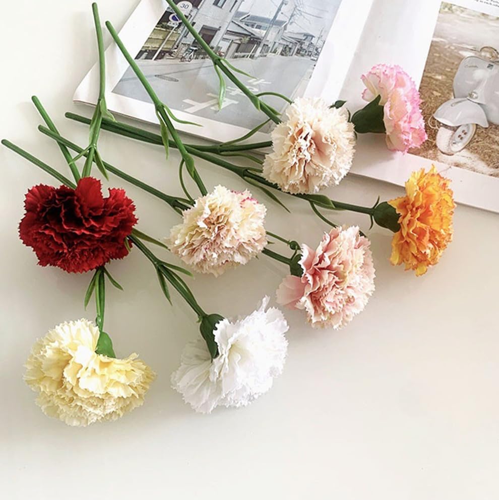 10 Stem Artificial Flowers Carnations Bouquets,11inch Real Touch Flowers with Stems,Silk Petals Fake Flowers Forever Plants for Wedding Flower Bouquet Centerpieces Bridal Shower Birthday (White) - color: White