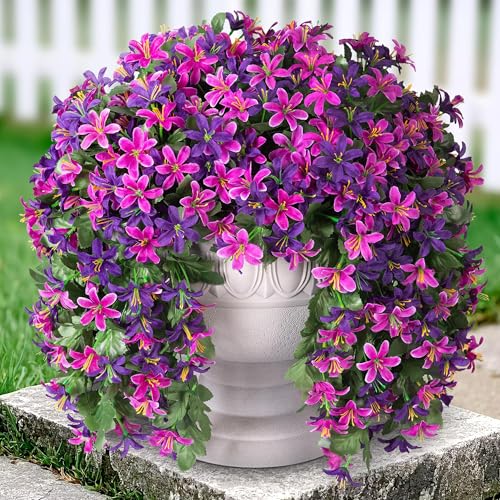 Ivydale Artificial Fake Hanging Flowers Plants for Outdoors Decoration, UV Resistant 2PCS Faux Lily Flower Vines for Home Patio Porch Balcony Garden Yard, Mixpurple - color: Fuchsia & Purple