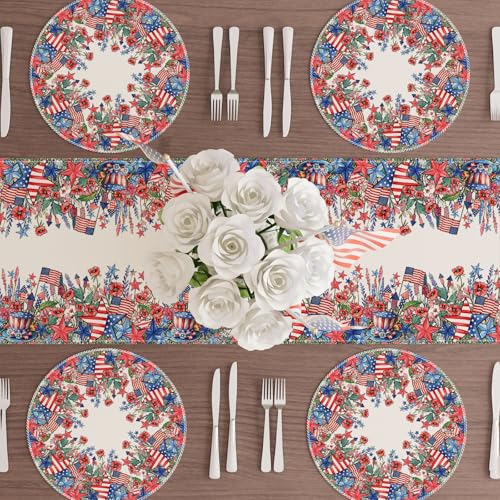 XCHI Watercolor Flowers America Stars Fireworks Memorial Day Round Placemats Set of 4 Table Mats 4th of July Patriotic Independence Day for Party Home Kitchen Dining Table Decorations 14x14 Inch - size: Round Placemats Set of 4 （14x14 Inch）