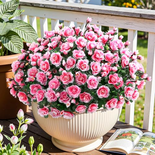 Alupssuc 8 Large Bundles Artificial Flowers for Outdoors Spring Decoration, UV Resistant Faux Flowers Silk Camellia Realistic Fake Flowers for Yard Patio Planter Porch Balcony Garden, Pink - color: Pink