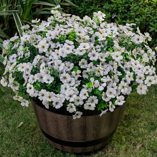 Lnoicy 20 Bundles Artificial Flowers for Outdoor Fake Plants for Spring Decoration,Faux Eucalyptus Flowers for Planter UV Resistant Lifelike for Home Porch Garden（White） - color: White
