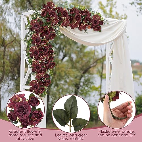 Yunsailing 8 Packs Artificial Peony Flowers Faux Silk Hydrangea Bouquet Vintage Wedding Home Table for Door Decor Reusable Bouquet of Rose Flowers for Valentine Wedding Birthday Party(Burgundy) - color: Burgundy, style: Hydrangea