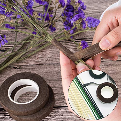 Floral Arrangement Tool Kit, Woohome Floral Kit with 2 Style Floral Tapes, 26 Gauge Stem Wire, Brown Cable Tie and Bamboo Stick for Floral Design Lovers