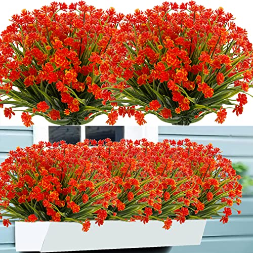 Artificial Flowers for Outdoors,20 Bundles UV Resistant Outdoor Fake Daffodil Flowers,Artificial Faux Plastic Outdoor Flowers Greenery Shrubs Plants for Indoor Outside Decor(Orange Red) - color: Orange Red, size: 20 Bundles