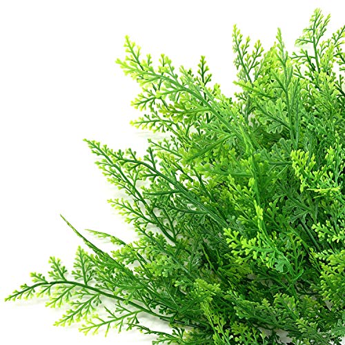 Artificial Ferns Plants, Fake Greenery Plastic Plant Faux Shrub for Indoor Outdoor Home Garden UV Resistant Leaves Decor Garland Grass Foliage Party Wedding Christmas Decorations - Green 8 Pack - color: Fern Grass/ 8 Pack