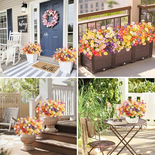 MACTING 36 Bundles Artificial Flowers for Outdoors UV Resistant Fake Flowers No Fade Faux Plastic Plants for Planters Patio Porch Yard Window Home Outside Garden Summer Decorations(Mix Color) - color: Mix Color 1, size: 36PCS