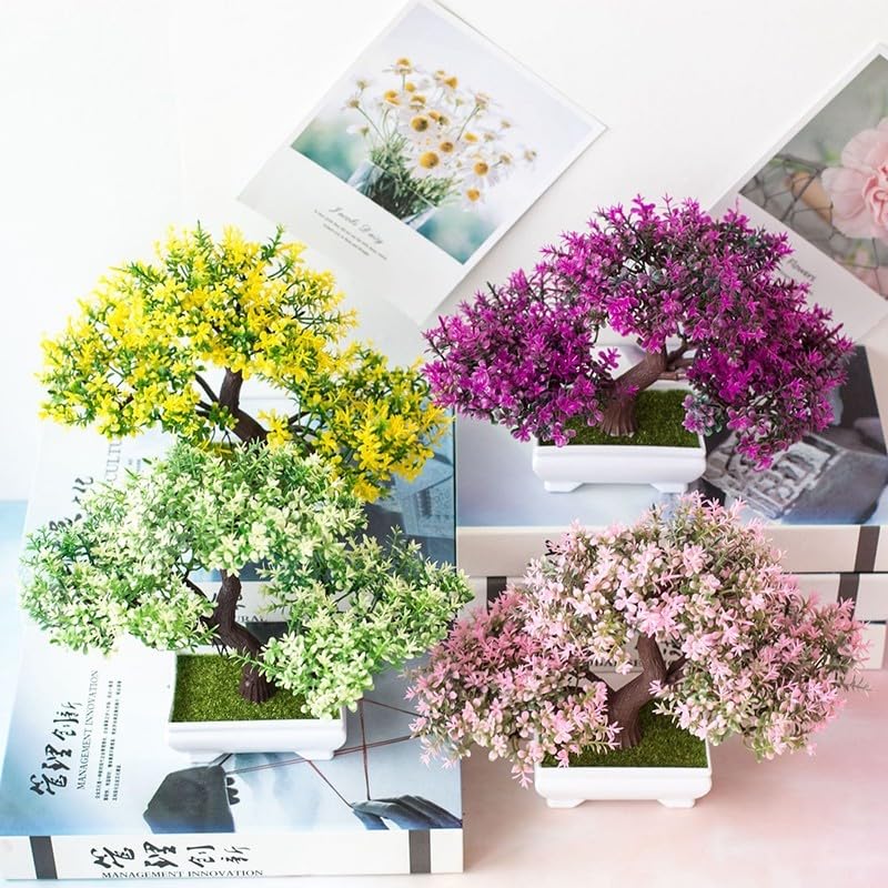 Bonsai Pine Tree, Fake Potted Bonsai Simulation Decorative Ornaments Home Office Desk Decor(Pink)