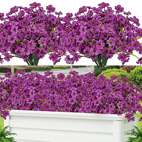 Lnoicy 24 Pcs Artificial Flowers for Outdoor,Plastic Flowers Decoration, UV Resistant Faux Flowers Shrubs, Artificial Plants for Indoor Outside Garden Home Wedding Farmhouse(Fuchsia) - color: Fuchsia, size: 24