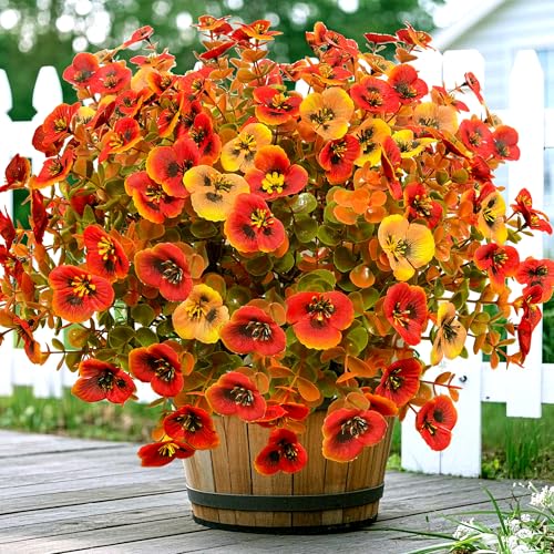 Artificial Mums Fall Flowers for Outdoors, 12pcs Fake Mums UV Resistant Outdoor Artificial Plants, Faux Silk Flowers Plants for Porch,Garden, Patio,Window Box Decoration - color: Orangred, size: 12