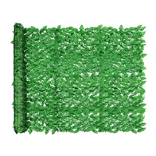 Windscreen4less 4'x8' Faux Leaf Privacy Fence Screen Artificial Laurel Leaves Fence Cover Wall Decoration for Patio Porch Deck Balcony Yard Indoor Outdoor (Light Green) - color: Laurel Leaf-Light Green, size: 4' x 8'